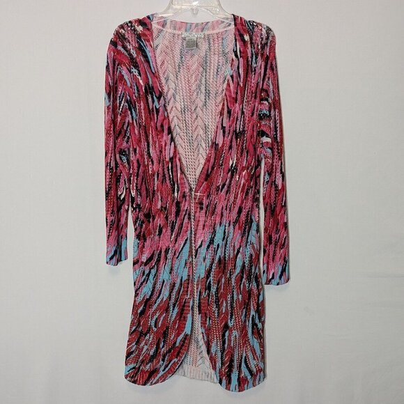 Alberto Makali Sweaters - ALBERTO MAKALI Pink/Aqua Lightweight Stretchy Cardigan; Size L